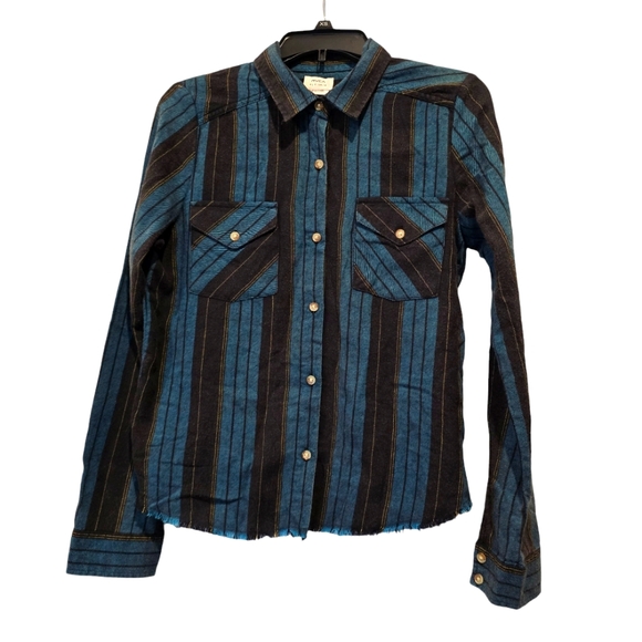 RVCA Flannel button-up shirt raw fray bottom hem long sleeve small - Picture 1 of 4